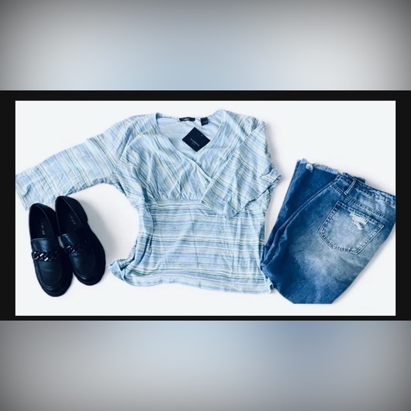 Liz Claiborne Tops - Liz Claiborne Blue Striped Vneck Wrap Style 3/4 Length Sleeve Blouse/NWT/3XL